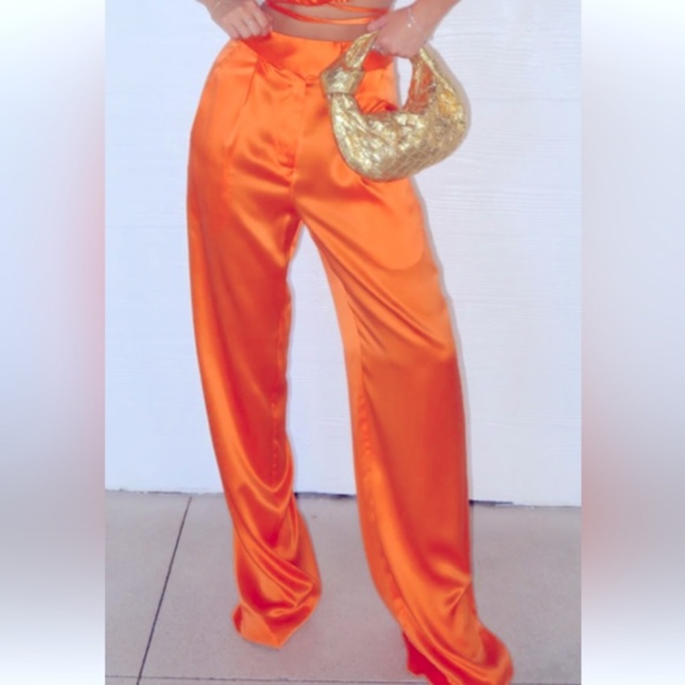 Vibrant Orange Satin Pants